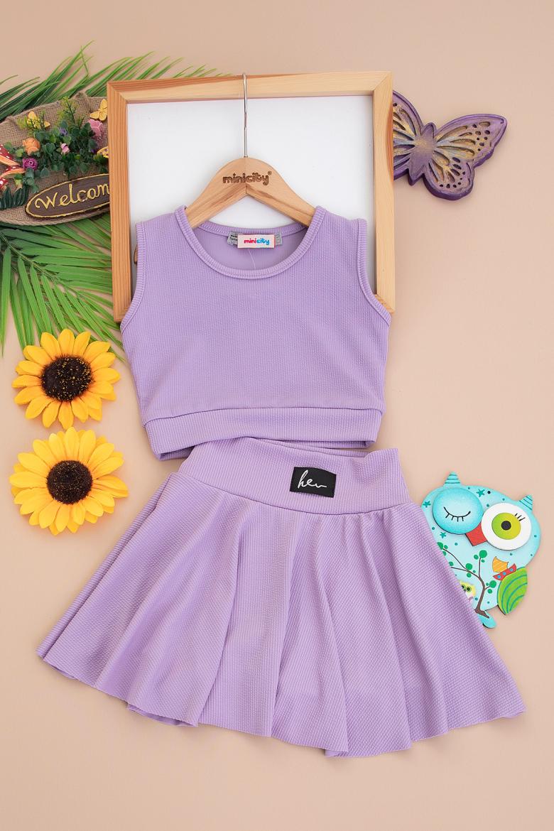 Kız Çocuk Renkli Crop Badi Şort Etek Takım - 2775 (5-14 Yaş)
