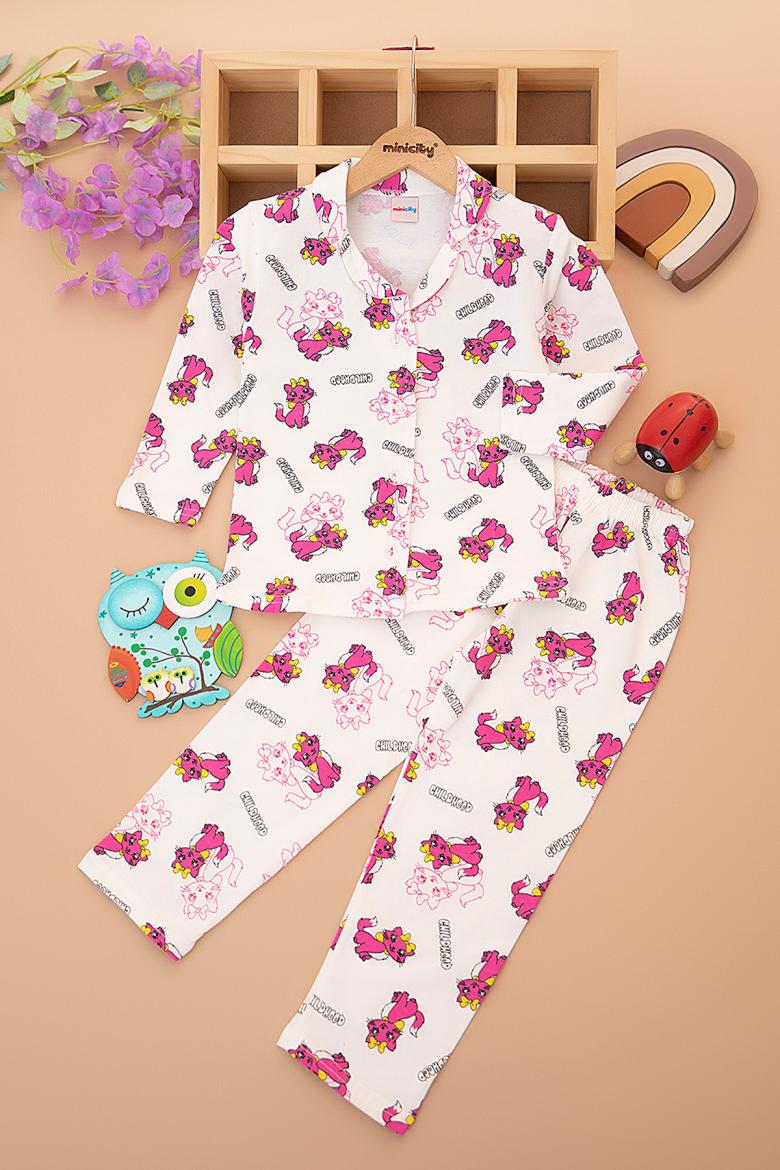 Çocuk Baskılı Önden Düğmeli Pijama Takım (3-12 Yaş)