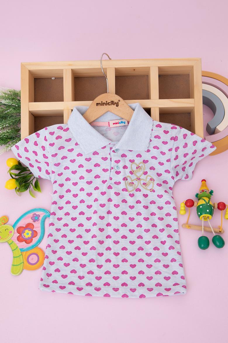 Kız Çocuk Kalp Baskılı Nakışlı T-Shirt (3-12 Yaş)
