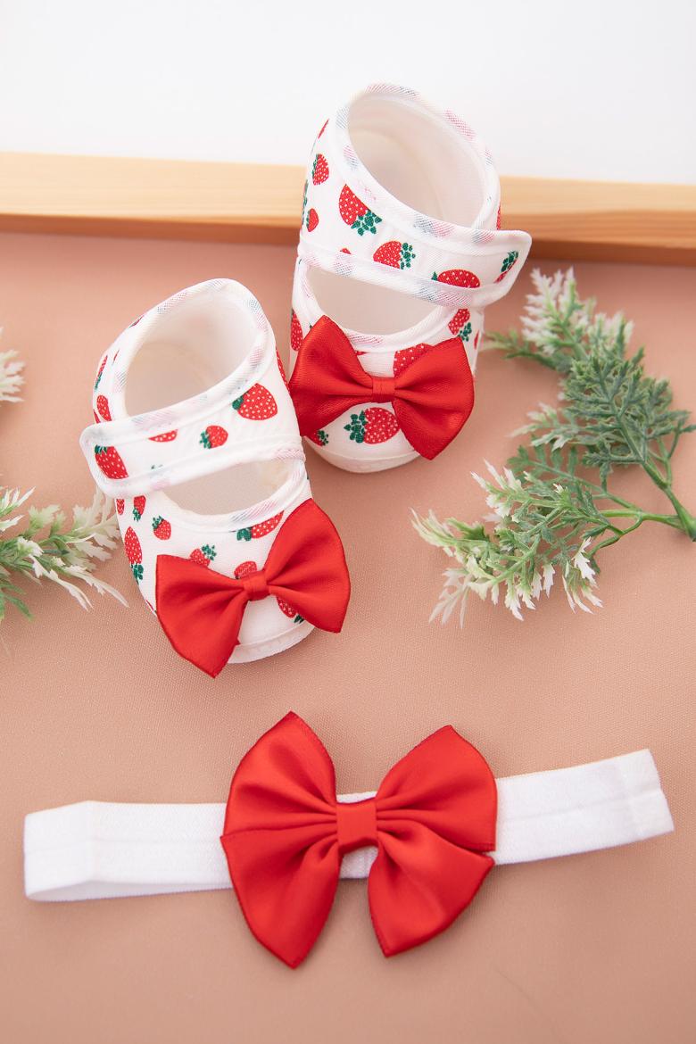 Kız Bebek Meyveli Bandana Patik Set - 3001