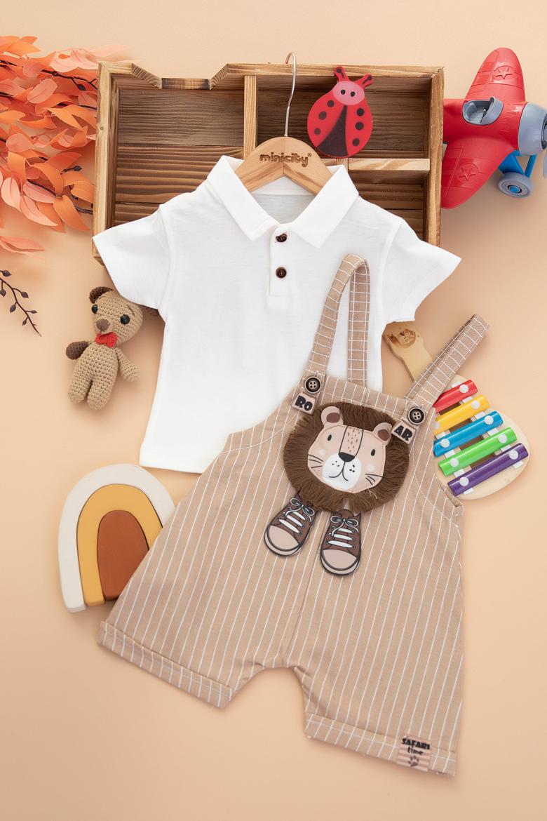 Erkek Bebek Aslan Figürlü Şort Salopet - 4010 (9-24 Ay)