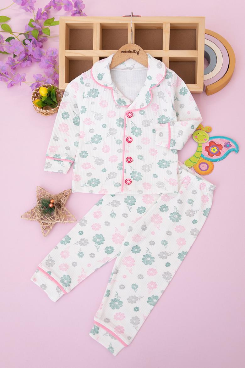 Çocuk Biyeli Baskılı Düğmeli Pijama Takımı (2-5 Yaş)