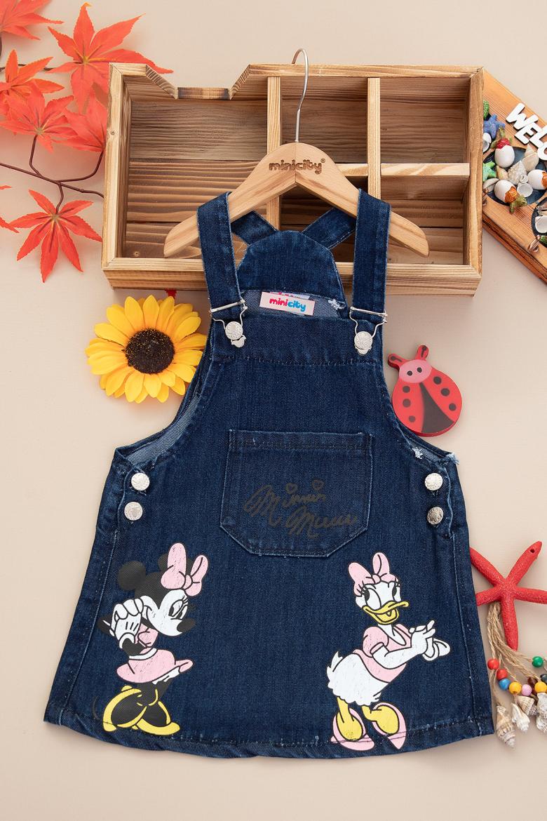 Kız Çocuk Minnie Mouse Baskılı Kot Salopet - 8902 (6-9 Yaş)