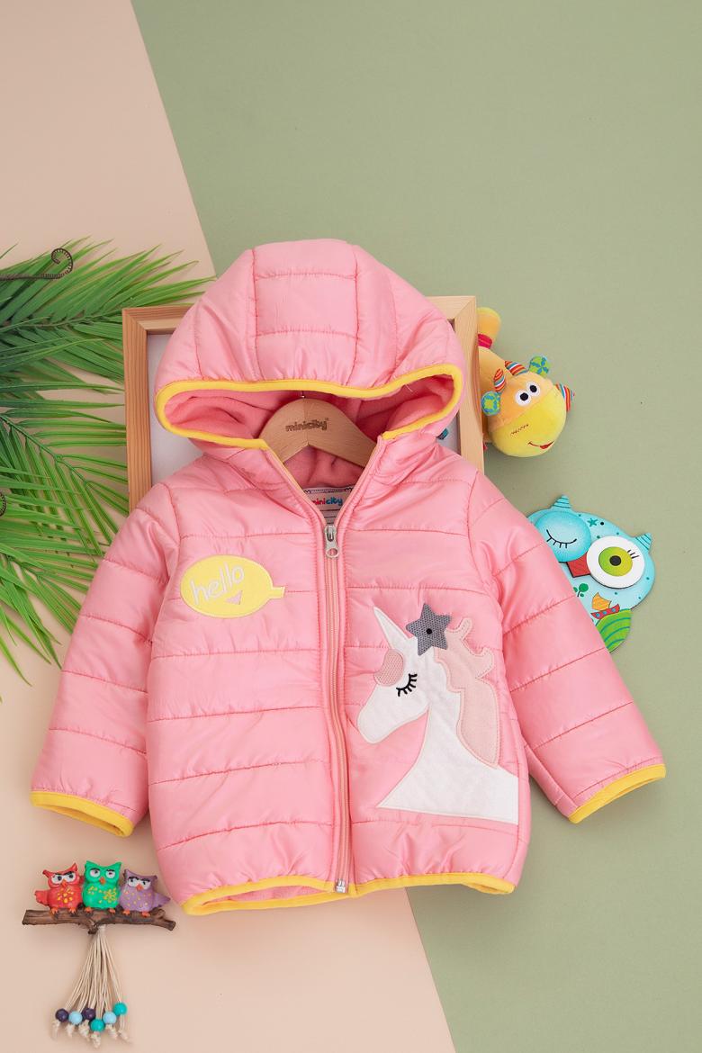 Kız Çocuk Unicorn Nakışlı Kaban - 23452 (1-4 Yaş)
