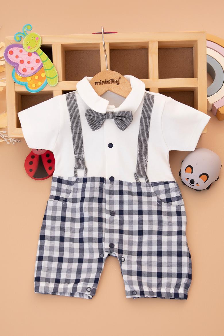 Erkek Bebek Ekose Papyonlu Salopet - 6938 (6-18 Ay)