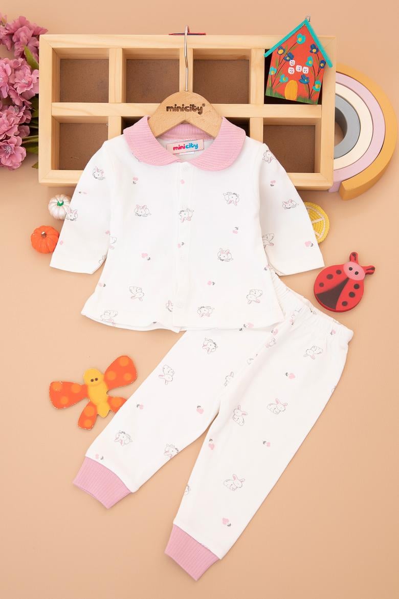 Bebek Tavşan Baskılı Bebe Yaka Takım - 1893