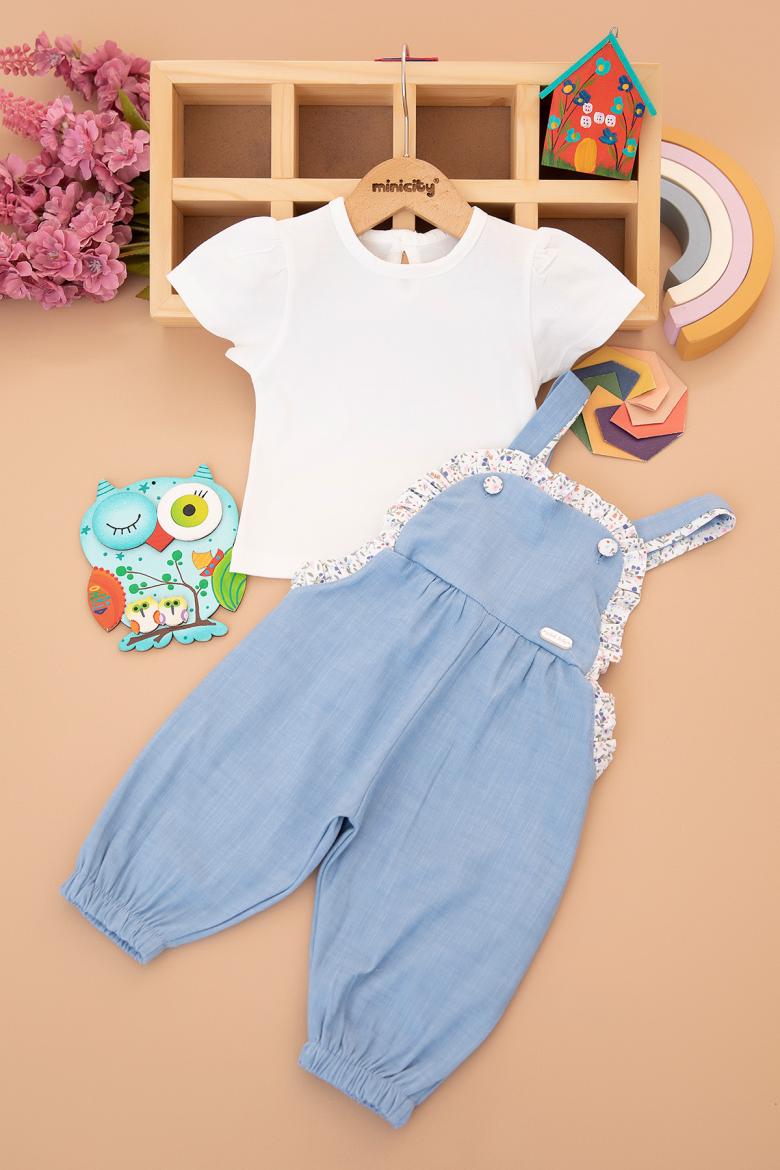 Kız Bebek Keten Tulum Takım - 3176 (9-24 Ay)