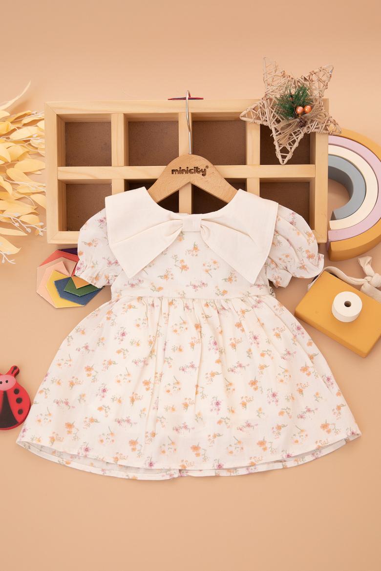 Kız Bebek Baskılı Keten Elbise - 3001 (9-24 Ay)