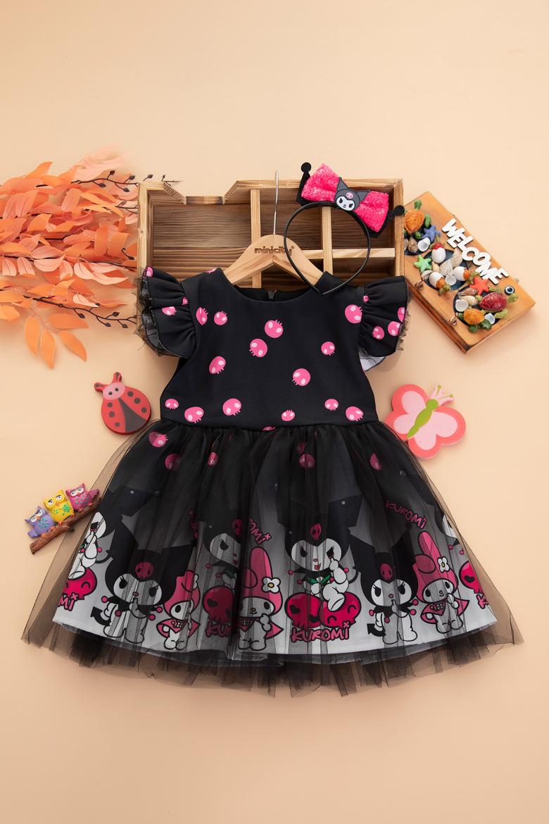 Kız Çocuk Kuromi Baskılı Elbise - 1038 (3-6 Yaş)