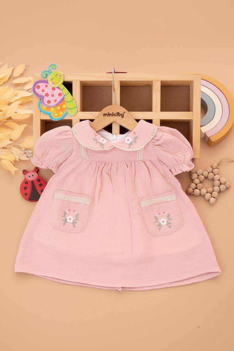 Kız Bebek Cepli Nakışlı Elbise - 3019 (9-24 Ay)
