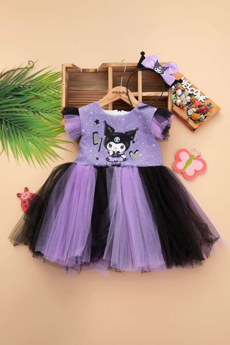 Kız Çocuk Kuromi Baskılı Elbise - 1034 (3-6 Yaş)