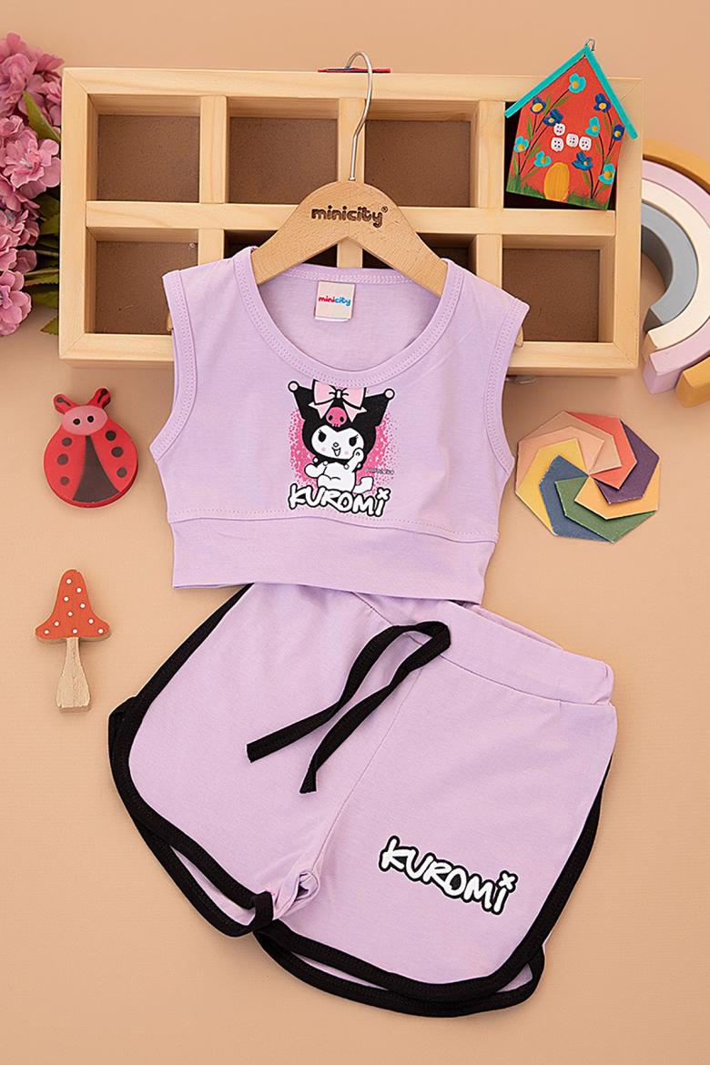 Kız Çocuk Kuromi Crop Badili Şortlu Takım - 6115 (2-5 Yaş)