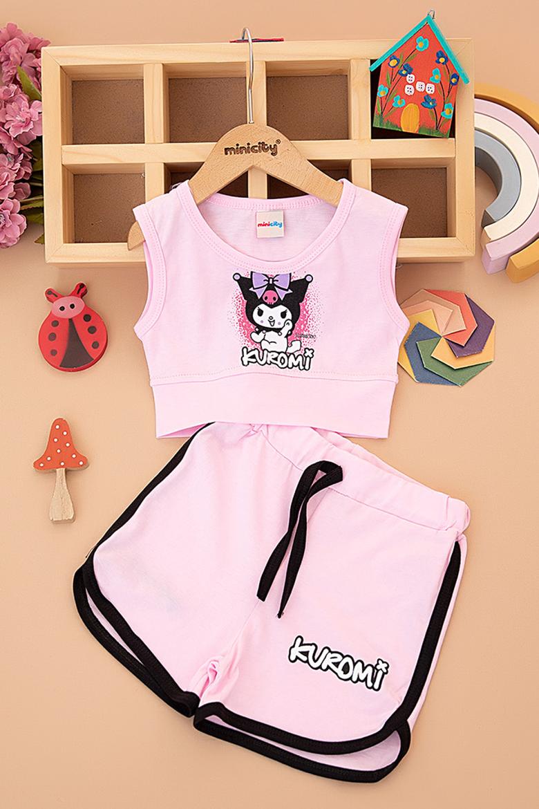Kız Çocuk Kuromi Crop Badili Şortlu Takım - 6115 (2-5 Yaş)