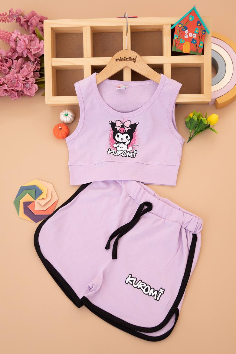 Kız Çocuk Kuromi Crop Badili Şortlu Takım - 6121 (6-9 Yaş)