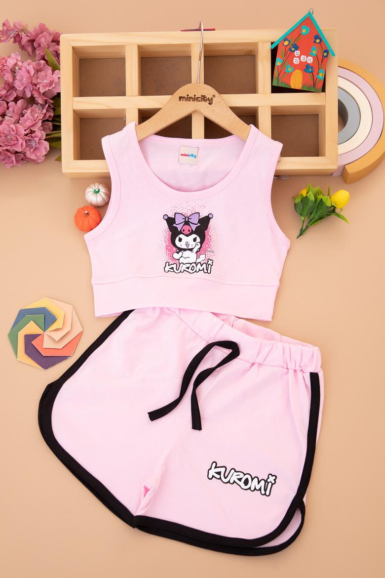 Kız Çocuk Kuromi Crop Badili Şortlu Takım - 6121 (6-9 Yaş)