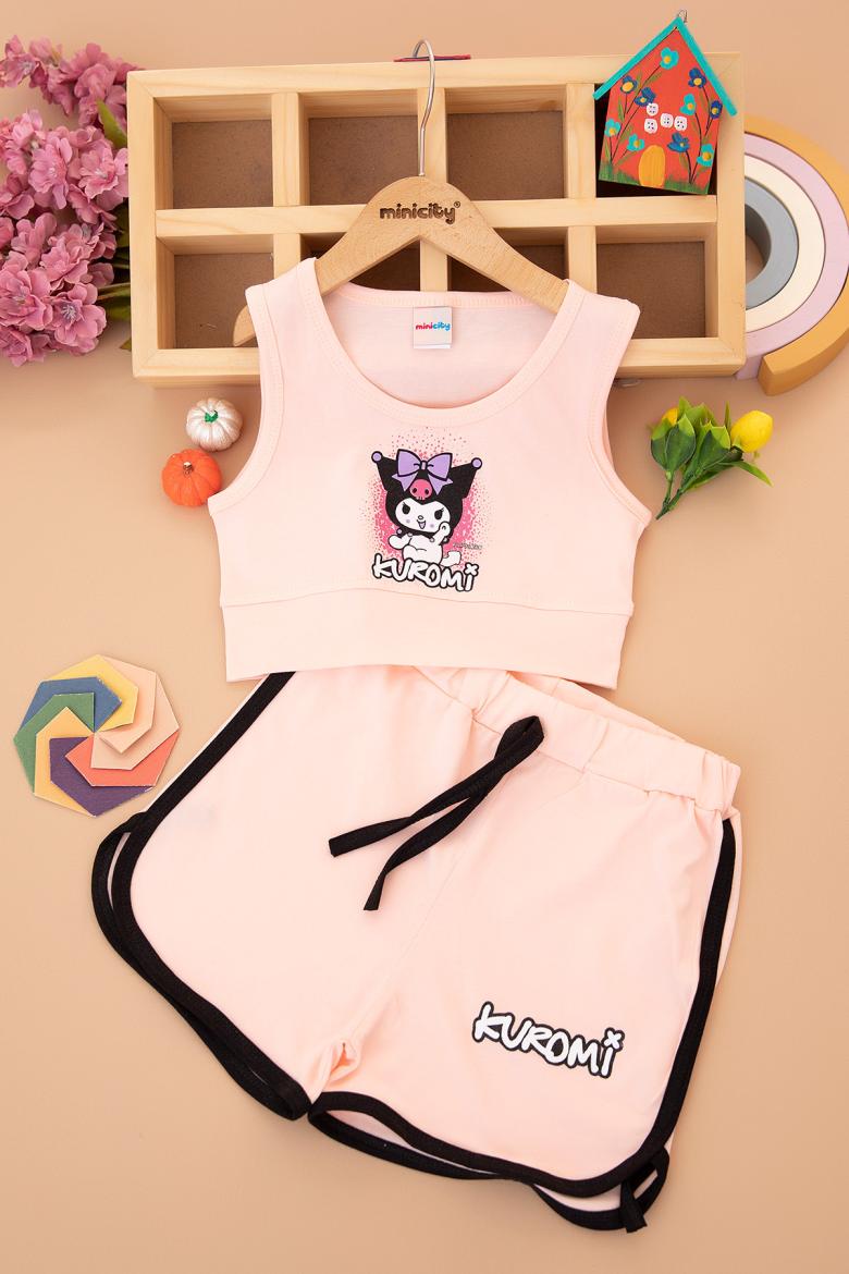 Kız Çocuk Kuromi Crop Badili Şortlu Takım - 6121 (6-9 Yaş)