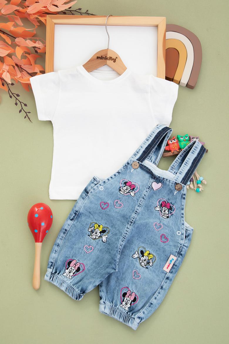Kız Bebek Mickey Nakışlı Salopet - 100200 (12-24 Ay)